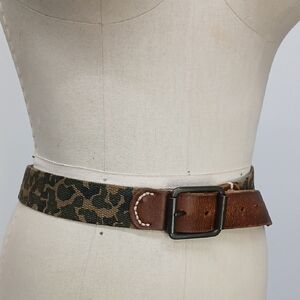 G Hensler Mixed Media Leather and Camo Belt / 36